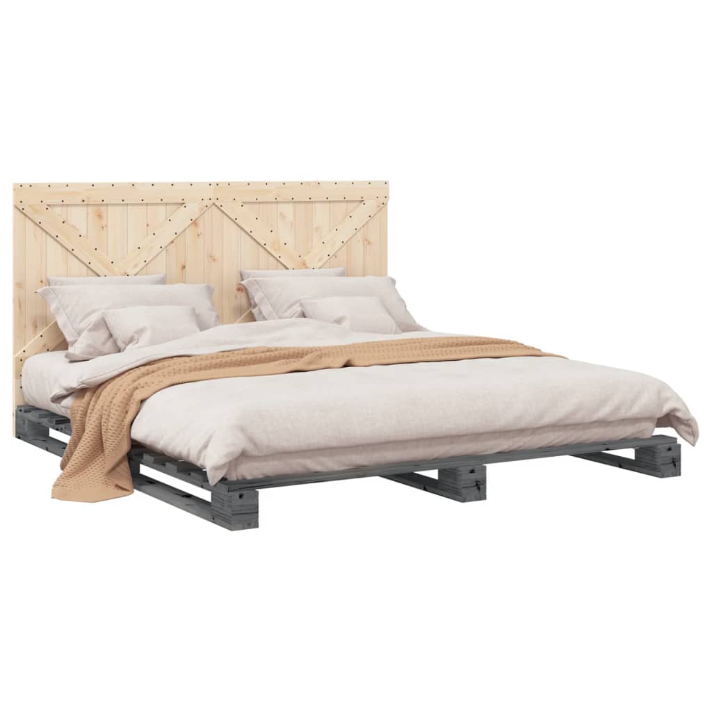 vidaXL Bed Frame without Mattress  Grey 180x200 cm Super King Solid Wood Pine