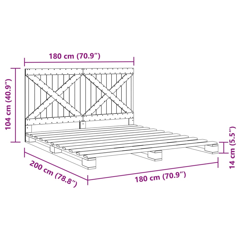 vidaXL Bed Frame without Mattress  Grey 180x200 cm Super King Solid Wood Pine