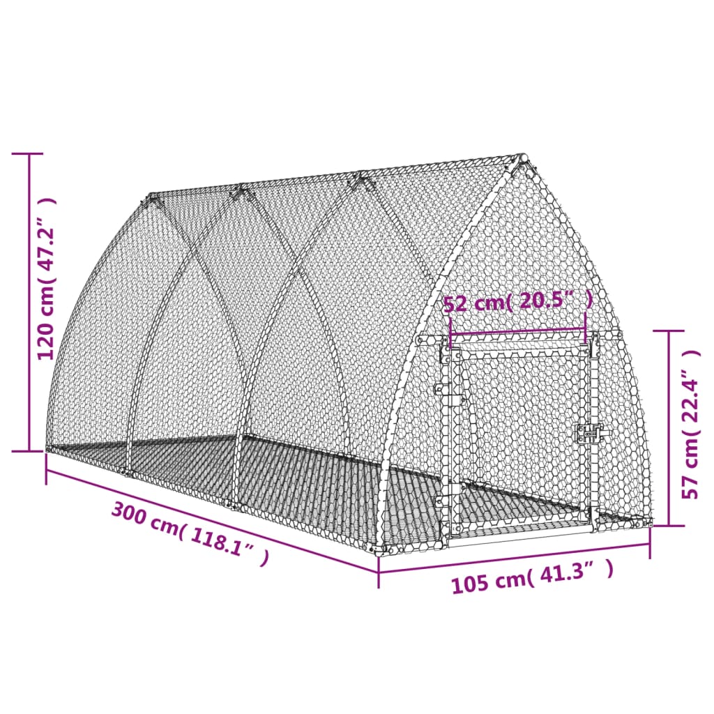 vidaXL Rabbit Hutch Silver 300x105x120 cm Galvanised Steel