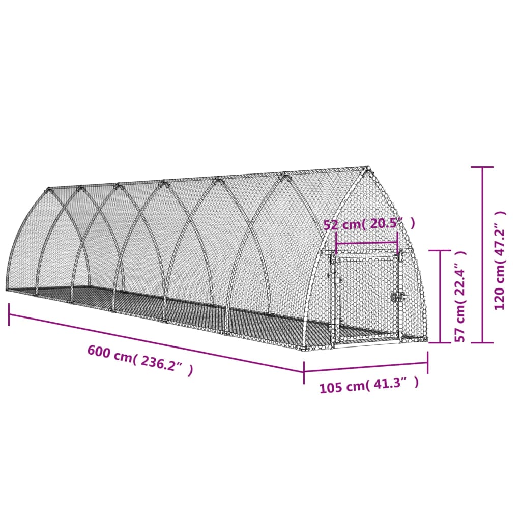 Rabbit Cage Silver 600x105x120 cm Galvanised Steel