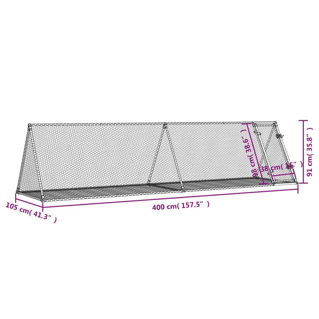 vidaXL Rabbit Hutch Silver 400x105x91 cm Galvanised Steel