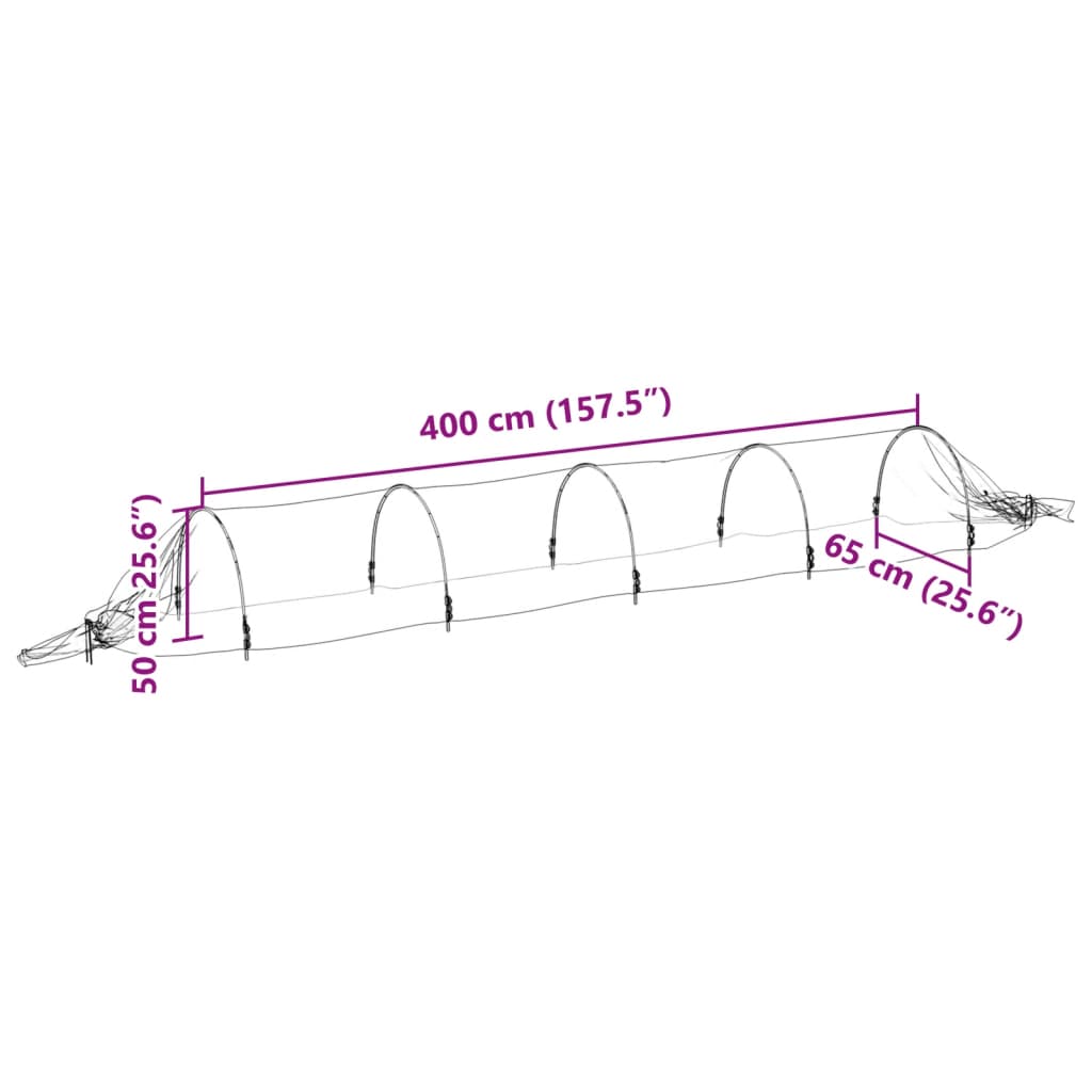 vidaXL Netting Tunnels 4 pcs 1.5x5 m Fibreglass and PP