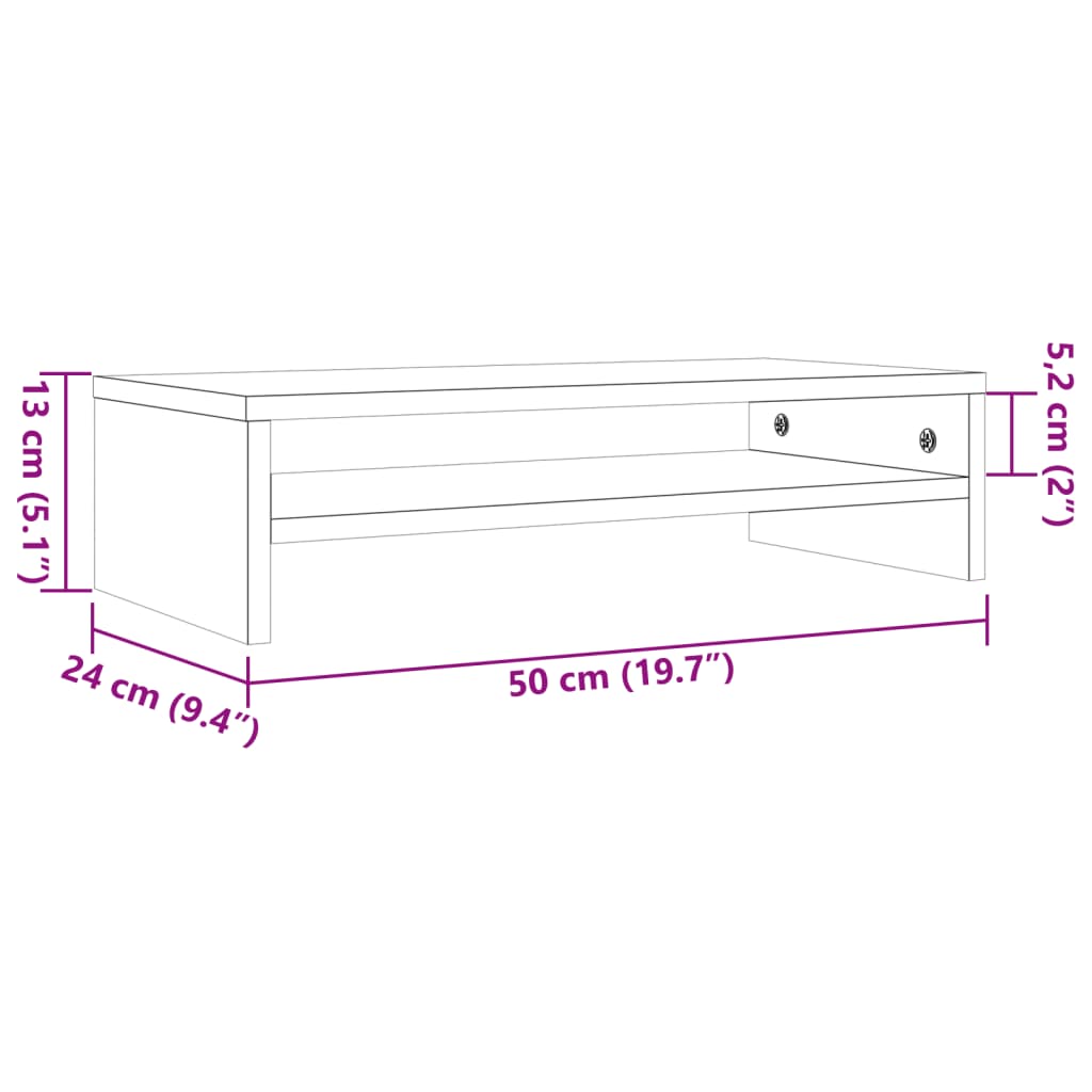 vidaXL Monitor Stand Wax Brown 50x24x13 cm Solid Wood Pine