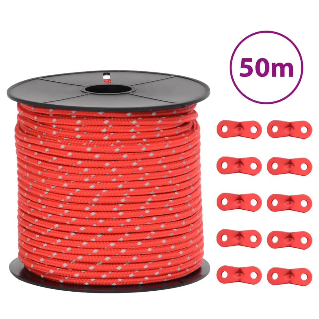 vidaXL Tent Guy Rope with Reflective Strips and Spanners 50 m 4 mm