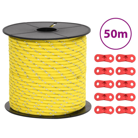 vidaXL Tent Guy Rope with Reflective Strips and Spanners 50 m 4 mm