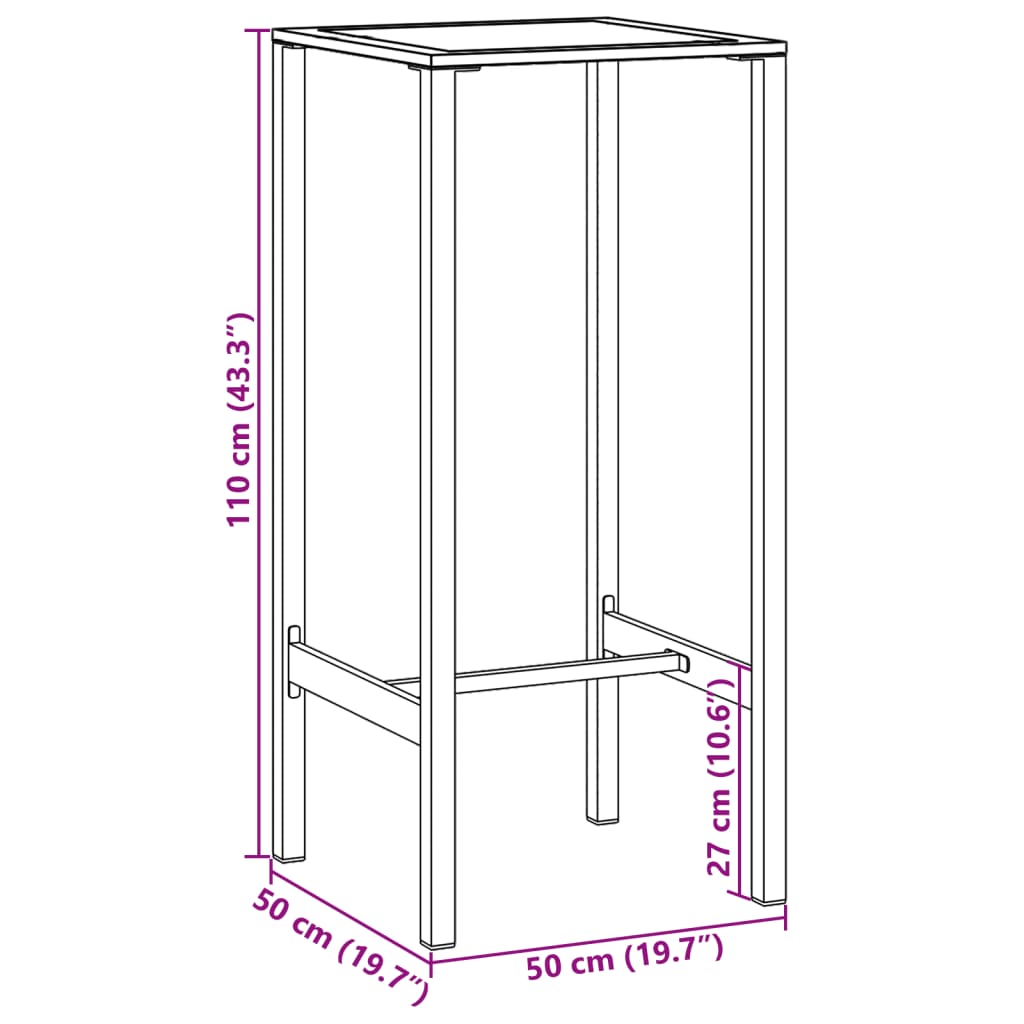 vidaXL Bar Table Black 50x50x110 cm Powder-coated Steel