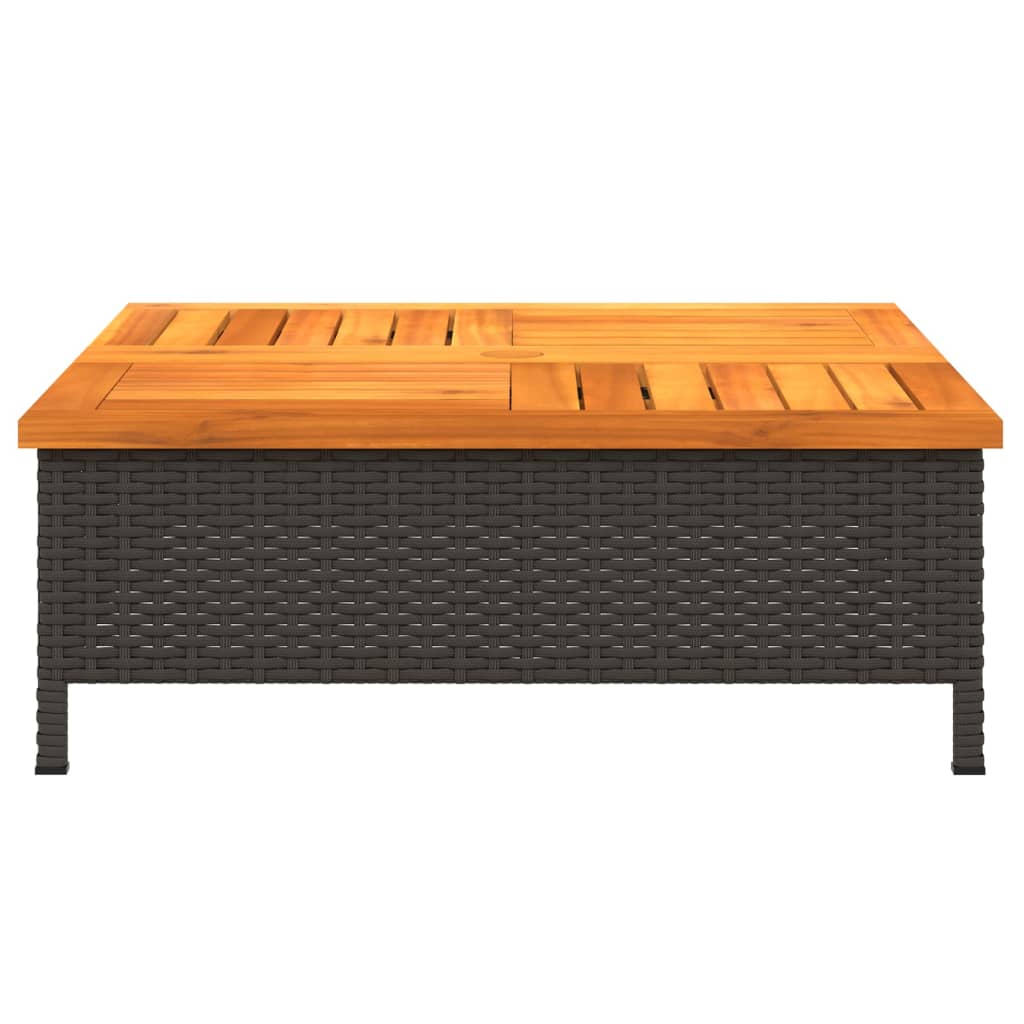 vidaXL Garden Table Black 70x70x25 cm Rattan and Acacia Wood