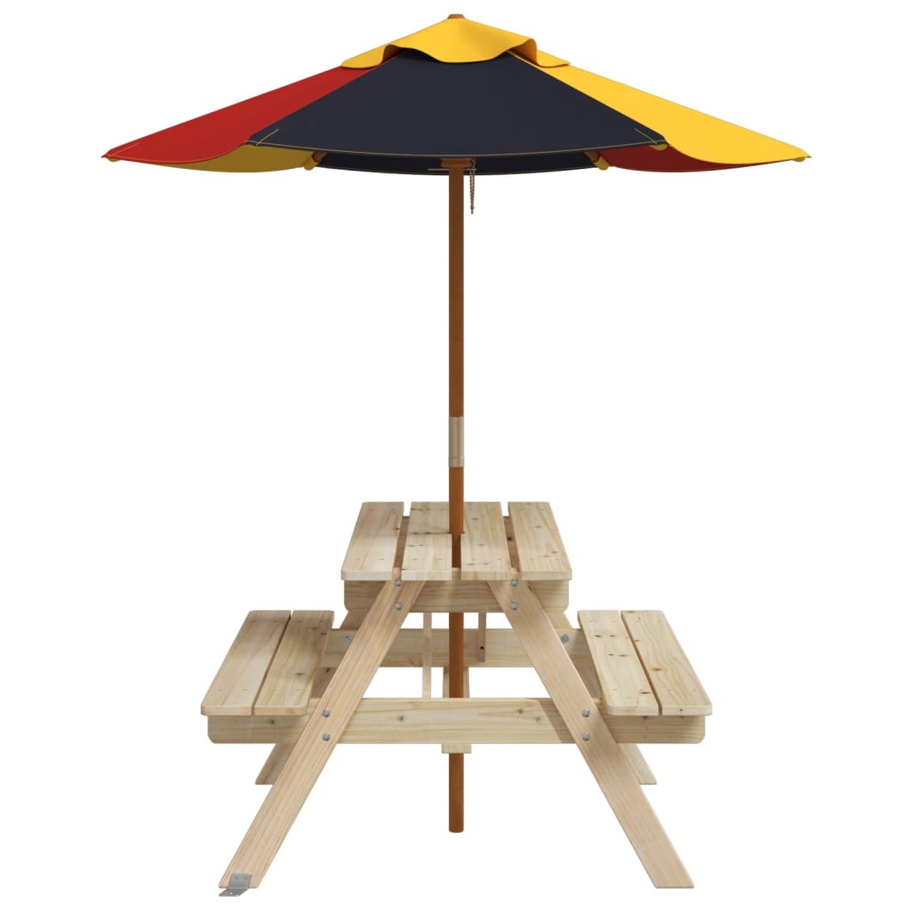 vidaXL Picnic Table for 4 Kids with Umbrella Solid Wood Fir