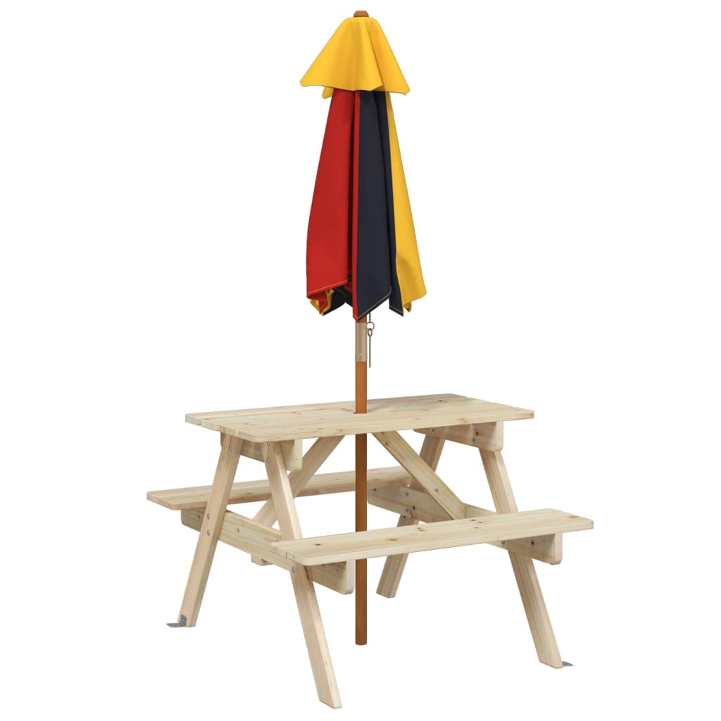 vidaXL Picnic Table for 4 Kids with Umbrella Solid Wood Fir