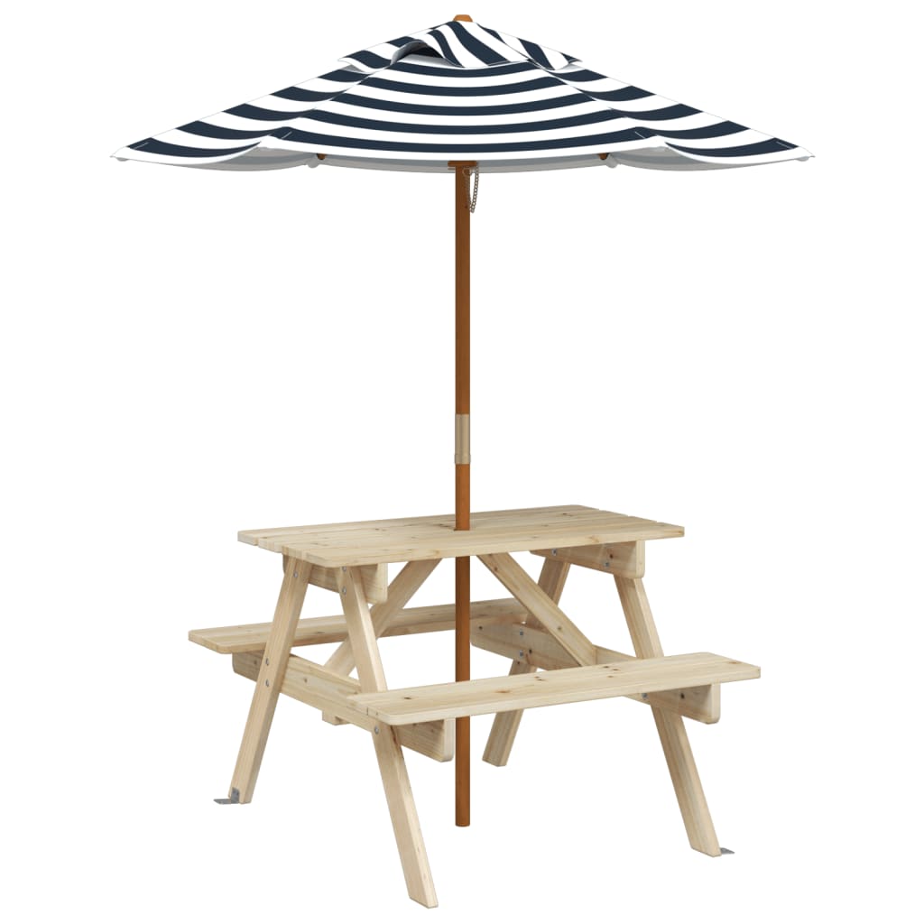 vidaXL Picnic Table for 4 Kids with Umbrella Solid Wood Fir