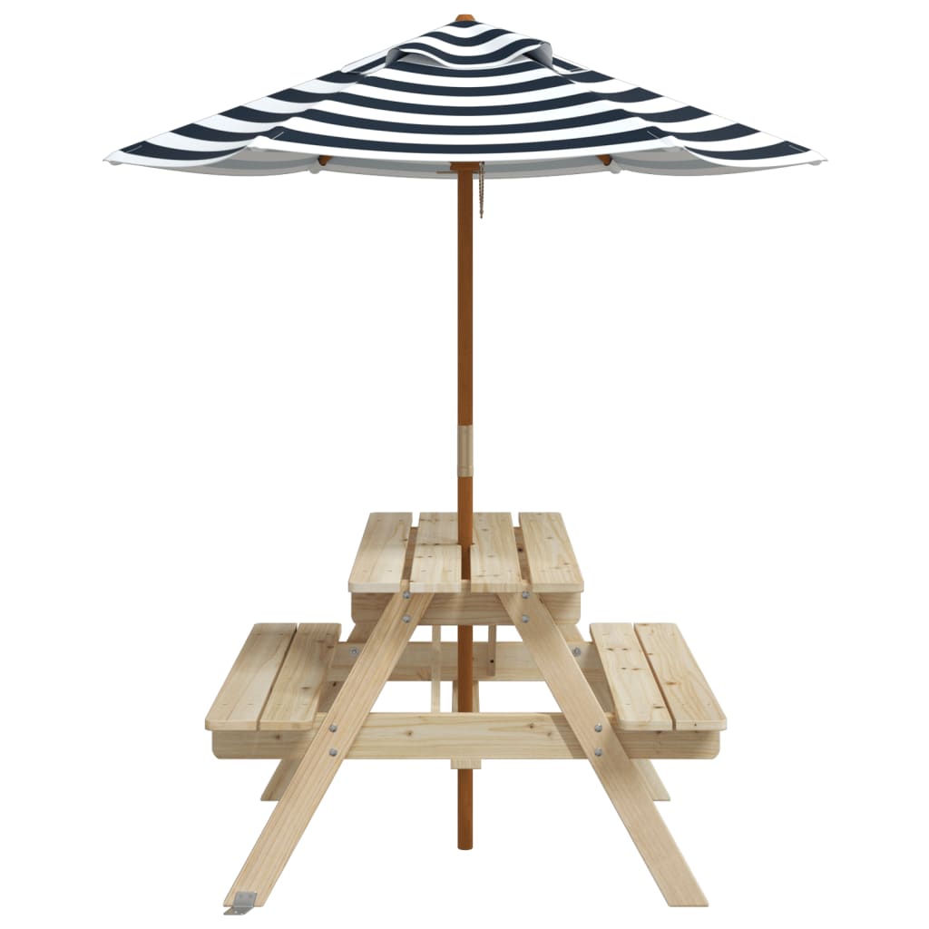 vidaXL Picnic Table for 4 Kids with Umbrella Solid Wood Fir