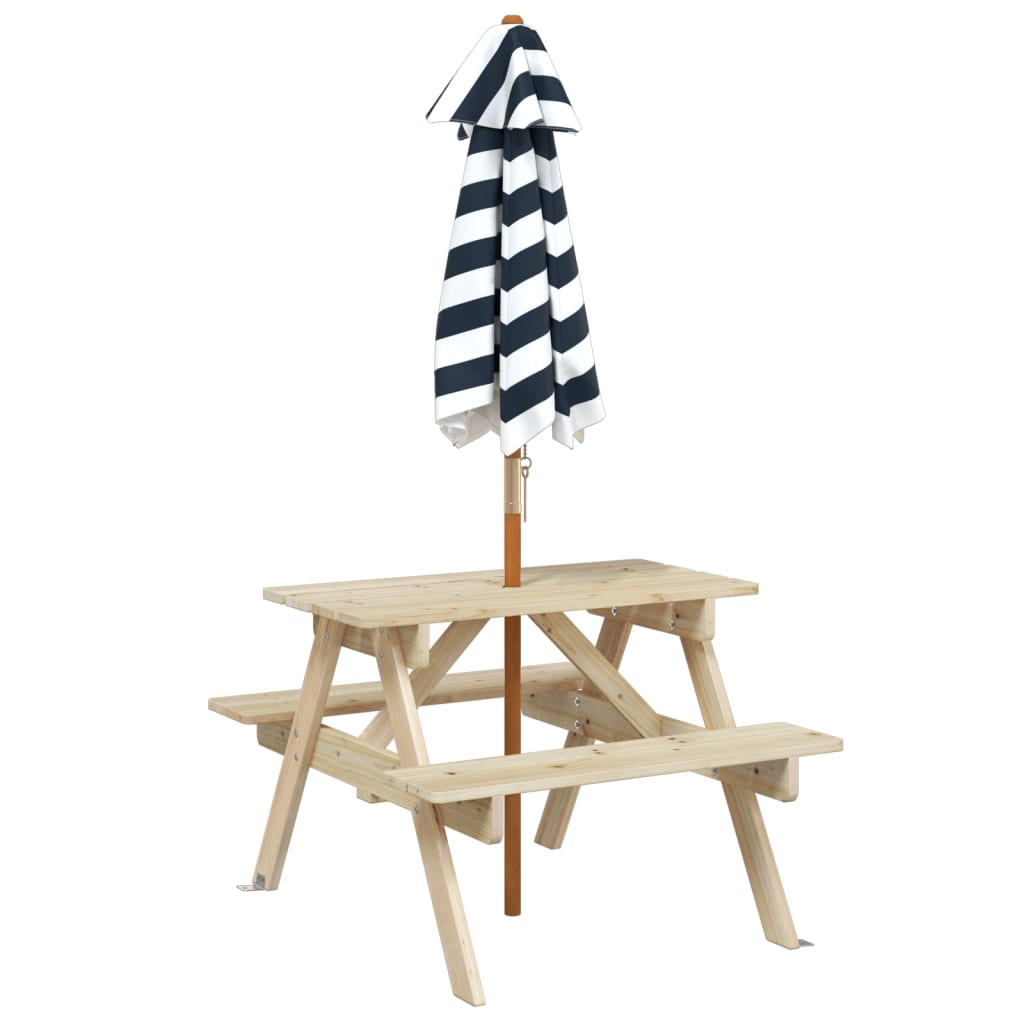 vidaXL Picnic Table for 4 Kids with Umbrella Solid Wood Fir