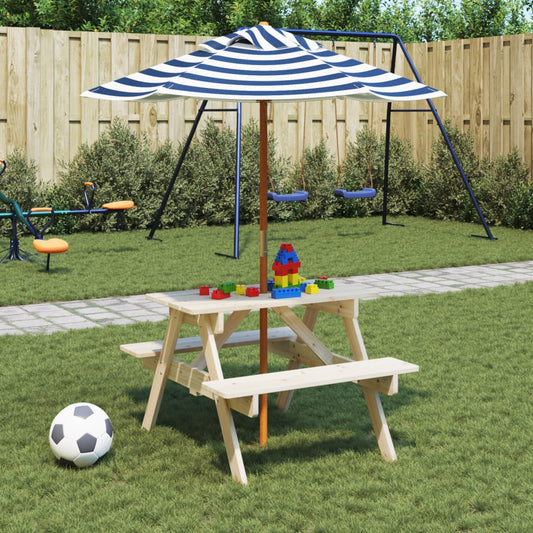 vidaXL Picnic Table for 4 Kids with Umbrella Solid Wood Fir