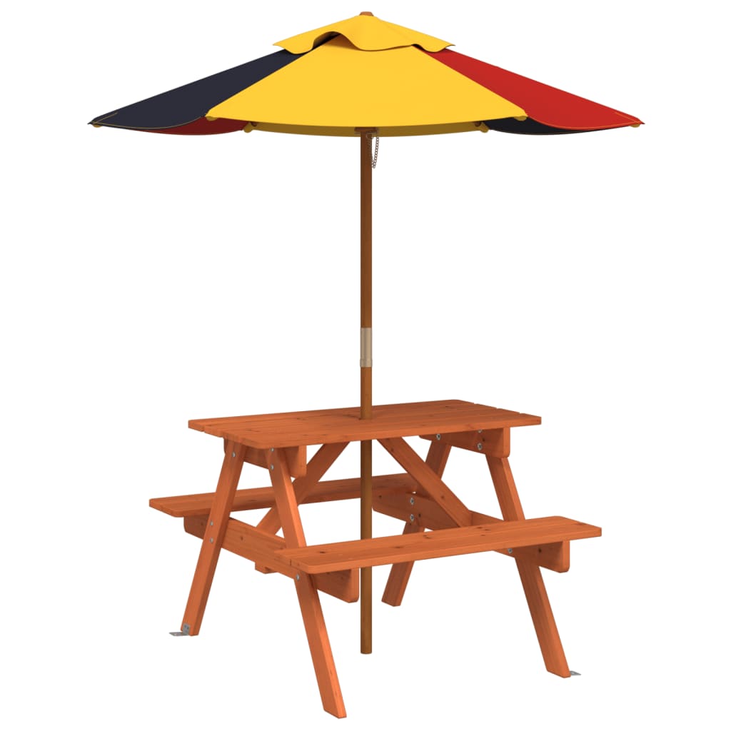 vidaXL Picnic Table for 4 Kids with Umbrella Solid Wood Fir