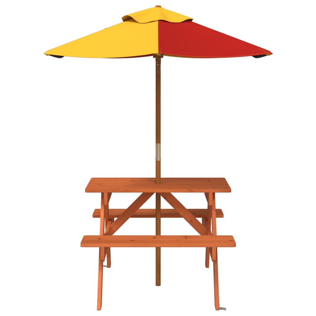 vidaXL Picnic Table for 4 Kids with Umbrella Solid Wood Fir