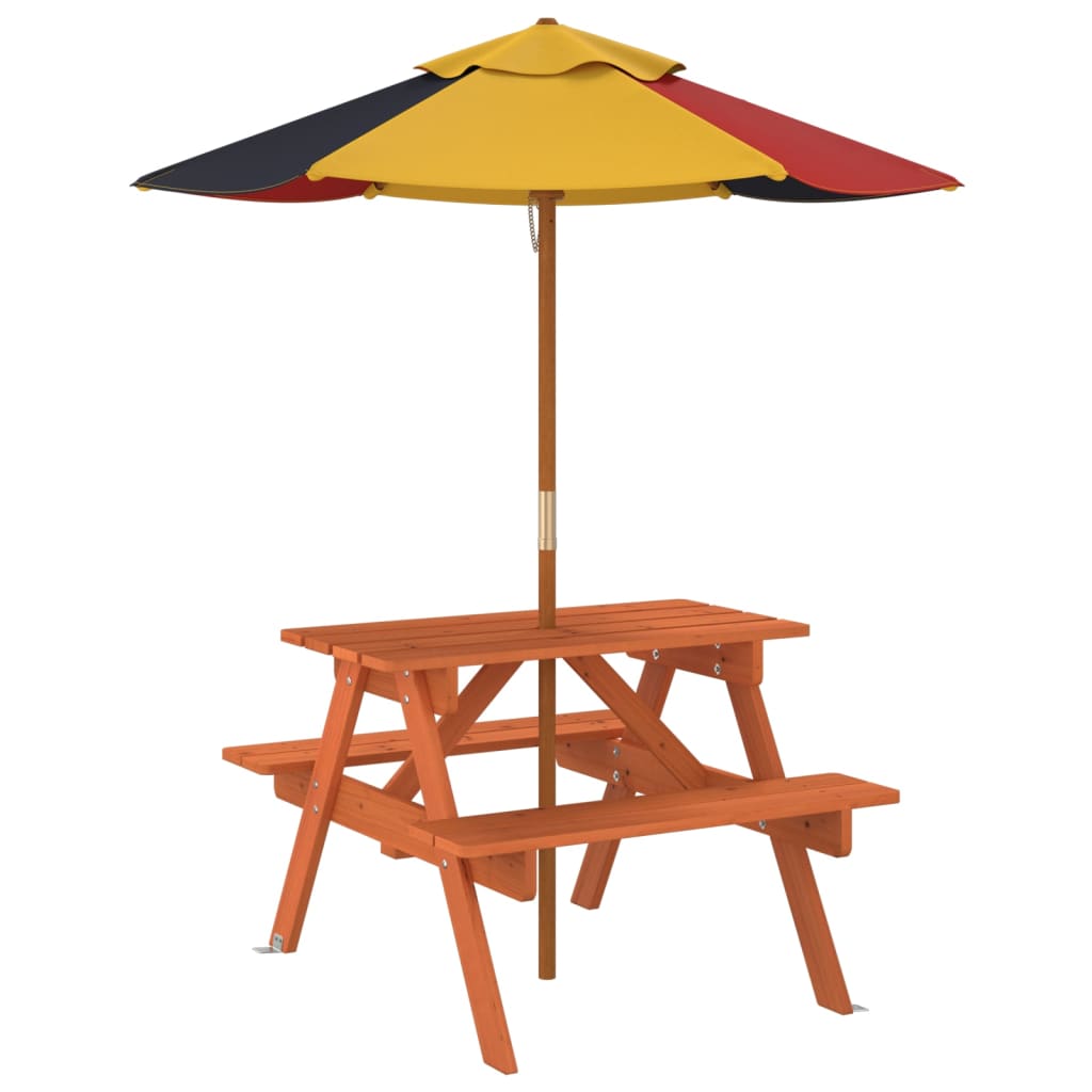 vidaXL Picnic Table for 4 Kids with Umbrella Solid Wood Fir