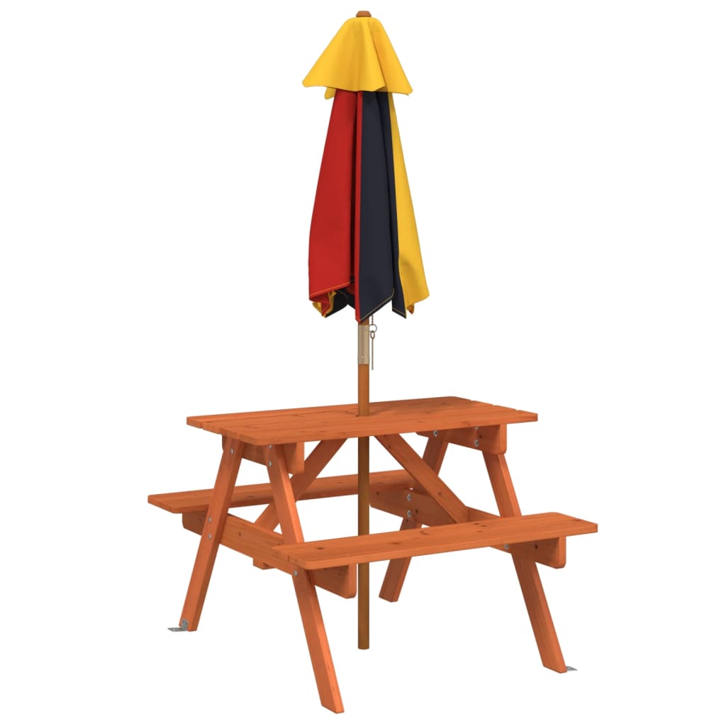 vidaXL Picnic Table for 4 Kids with Umbrella Solid Wood Fir