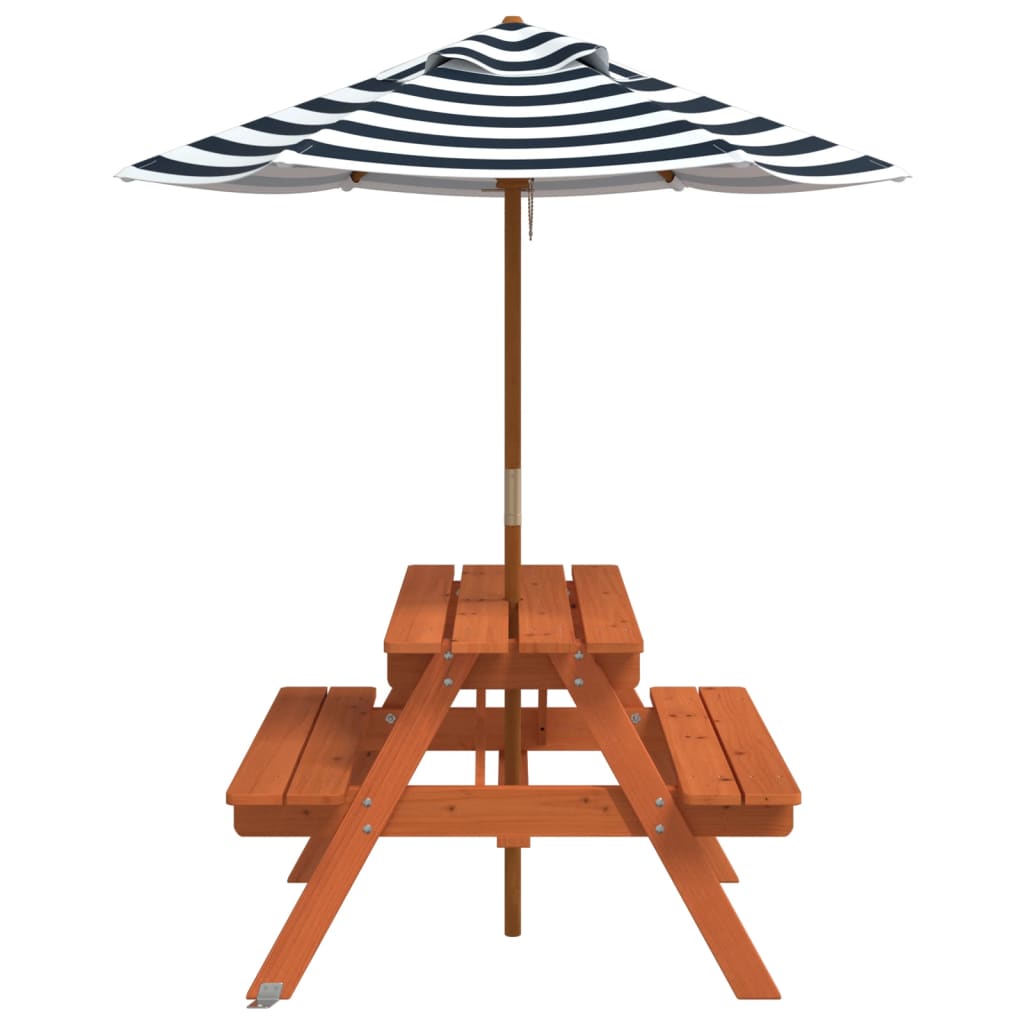 vidaXL Picnic Table for 4 Kids with Umbrella Solid Wood Fir