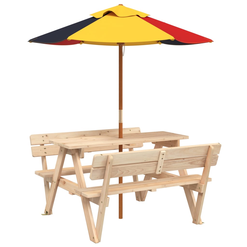 vidaXL Picnic Table for 4 Kids with Umbrella Solid Wood Fir