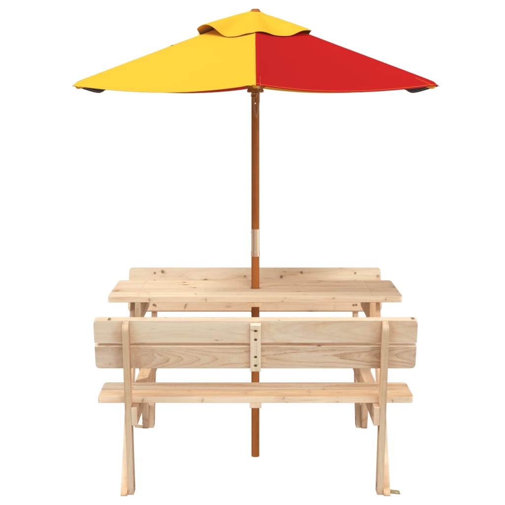 vidaXL Picnic Table for 4 Kids with Umbrella Solid Wood Fir