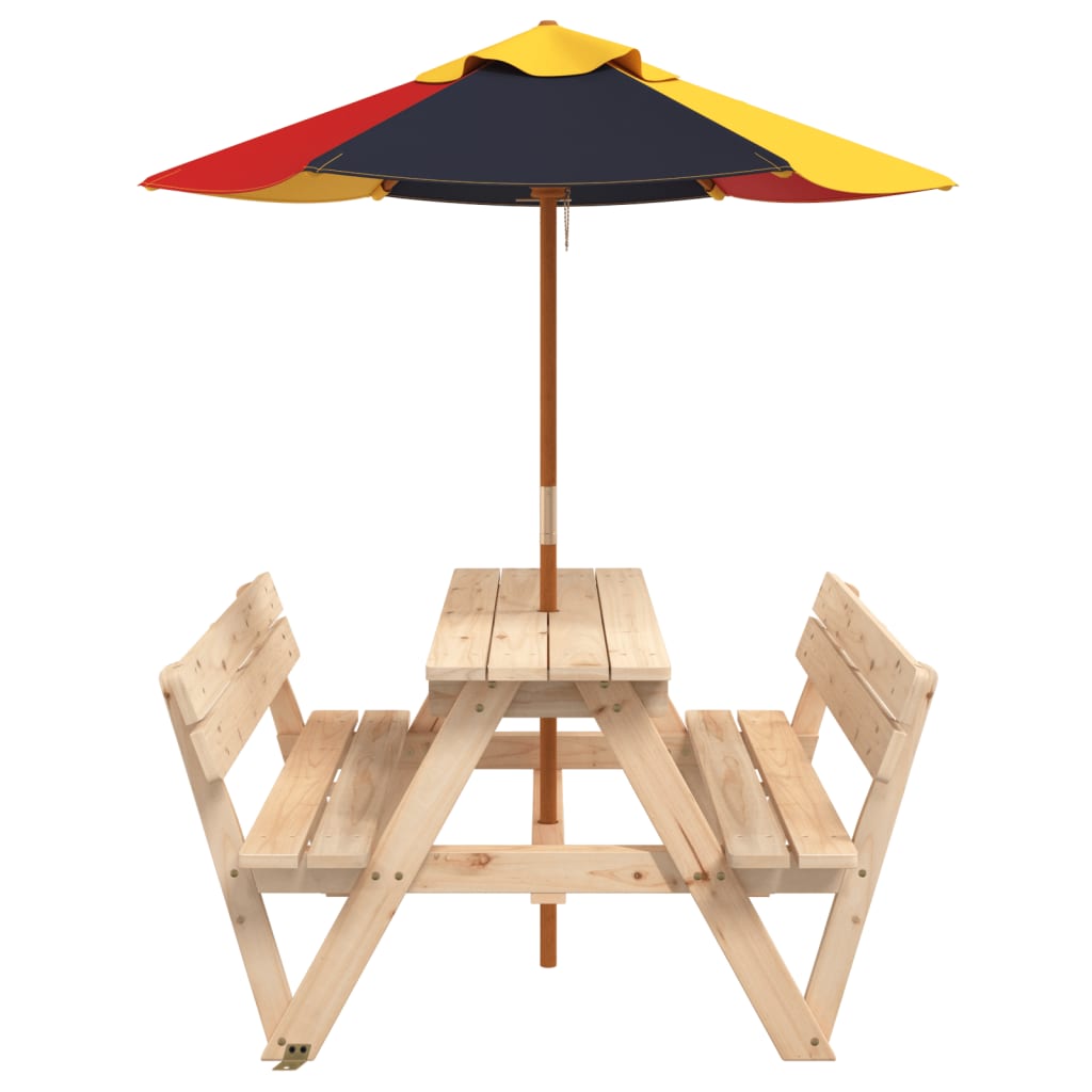 vidaXL Picnic Table for 4 Kids with Umbrella Solid Wood Fir