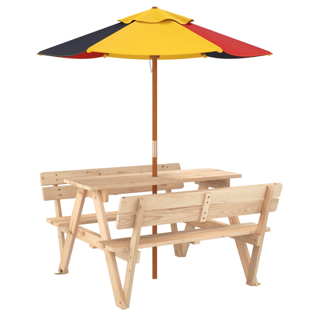 vidaXL Picnic Table for 4 Kids with Umbrella Solid Wood Fir