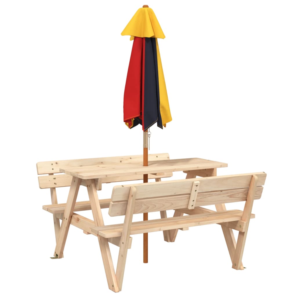 vidaXL Picnic Table for 4 Kids with Umbrella Solid Wood Fir