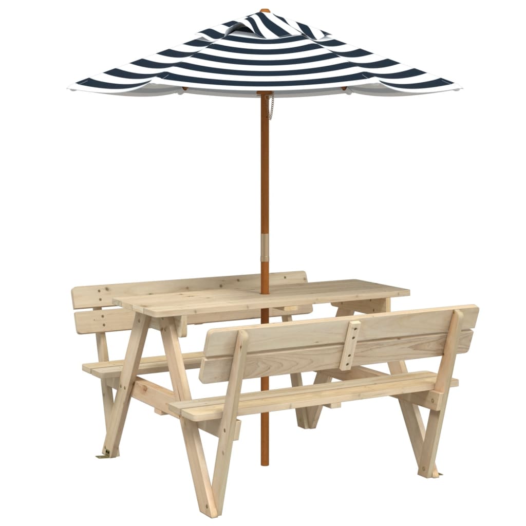 vidaXL Picnic Table for 4 Kids with Umbrella Solid Wood Fir