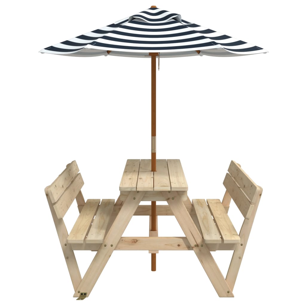 vidaXL Picnic Table for 4 Kids with Umbrella Solid Wood Fir