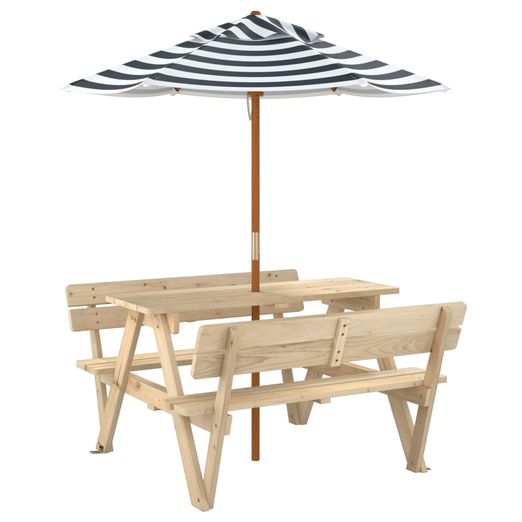 vidaXL Picnic Table for 4 Kids with Umbrella Solid Wood Fir