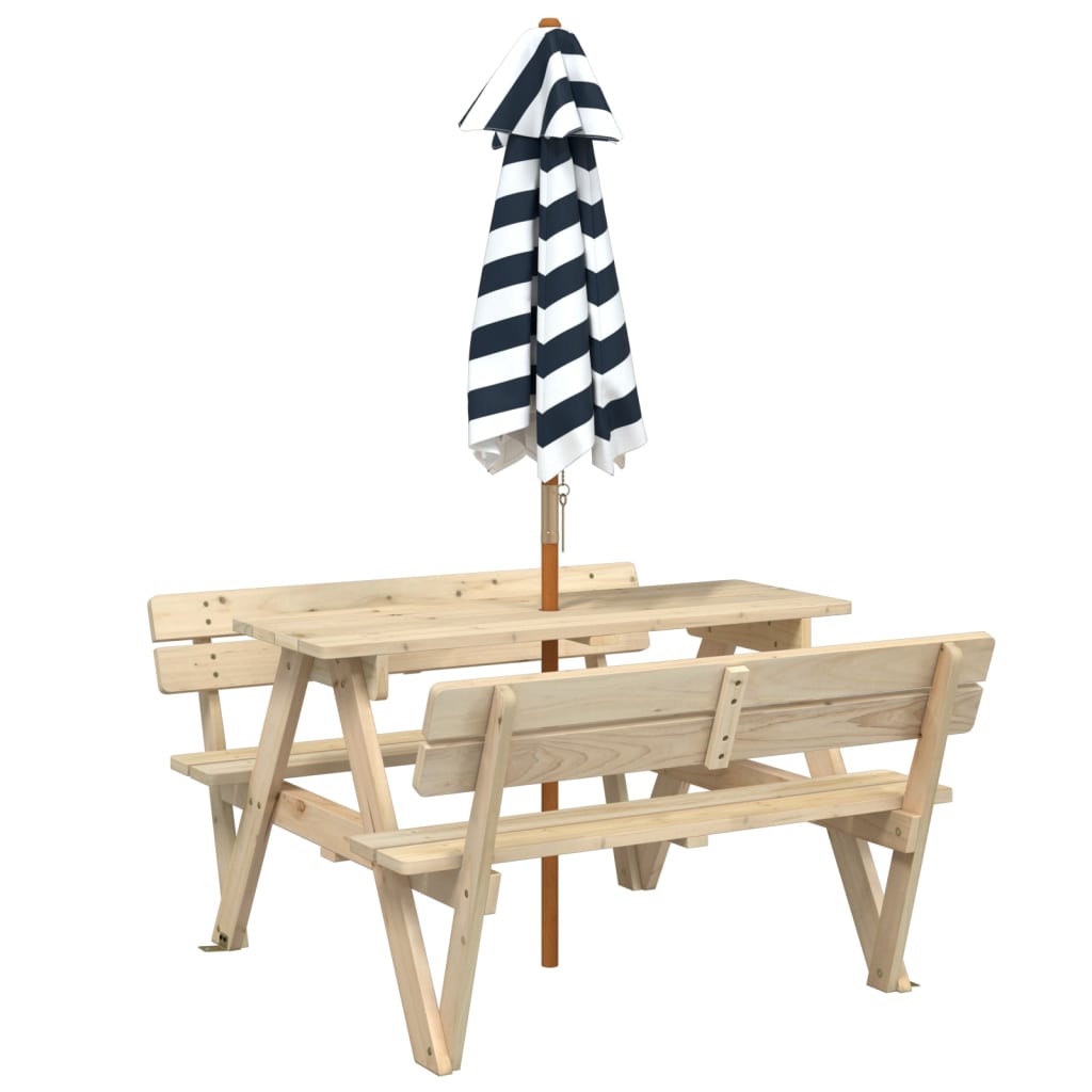 vidaXL Picnic Table for 4 Kids with Umbrella Solid Wood Fir