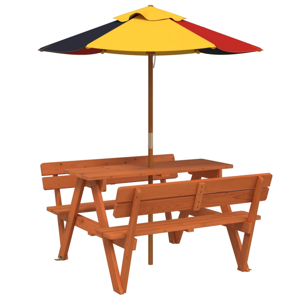 vidaXL Picnic Table for 4 Kids with Umbrella Solid Wood Fir