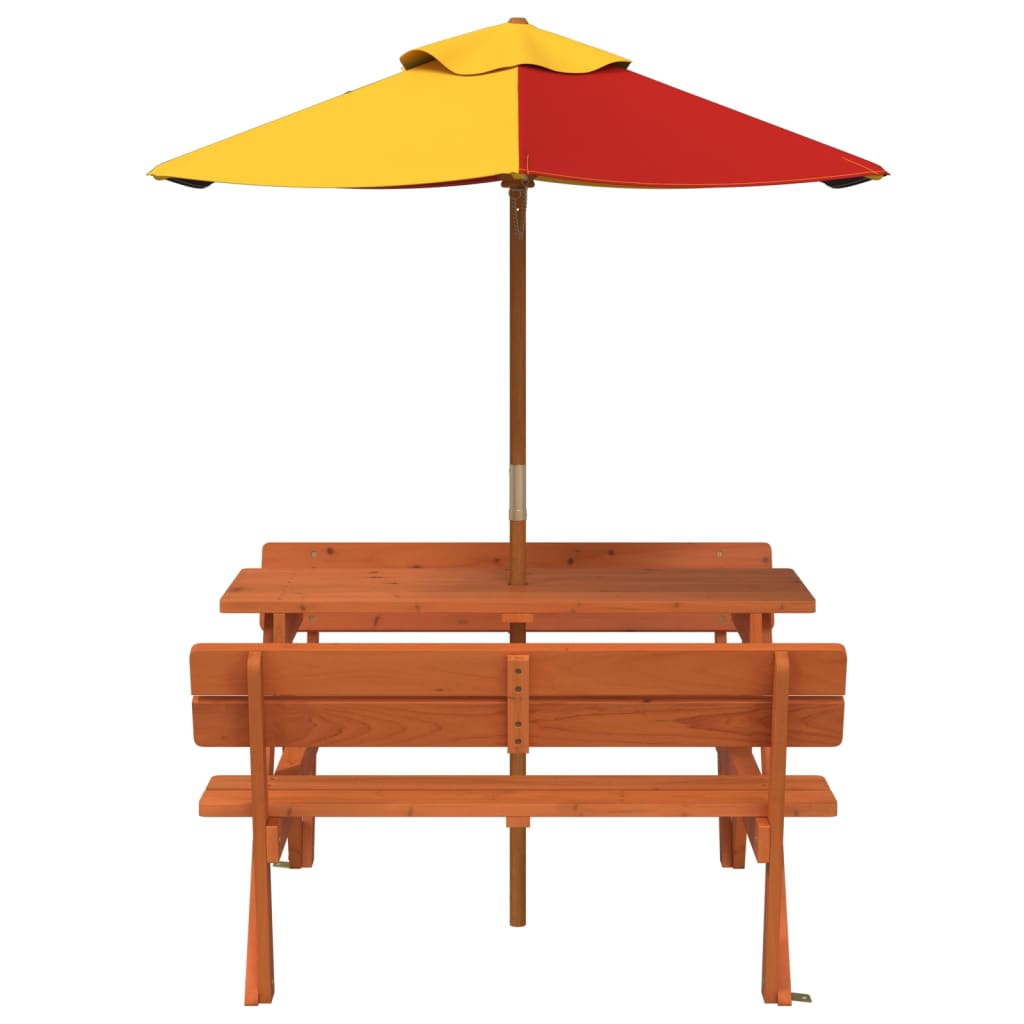 vidaXL Picnic Table for 4 Kids with Umbrella Solid Wood Fir