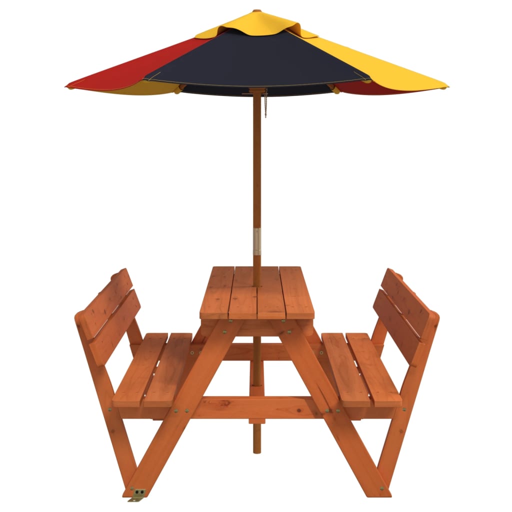 vidaXL Picnic Table for 4 Kids with Umbrella Solid Wood Fir