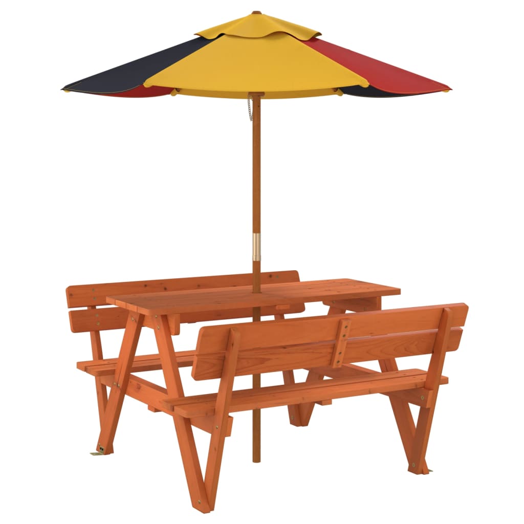 vidaXL Picnic Table for 4 Kids with Umbrella Solid Wood Fir