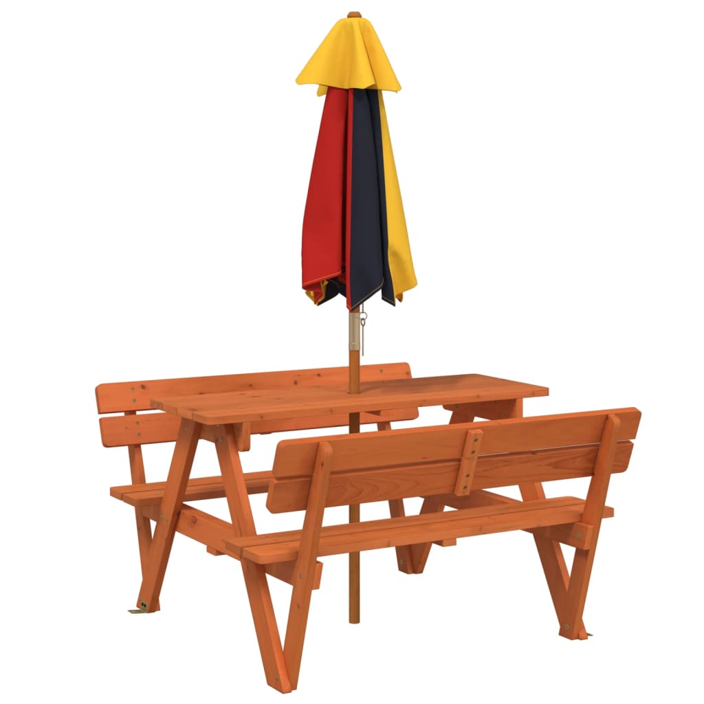 vidaXL Picnic Table for 4 Kids with Umbrella Solid Wood Fir