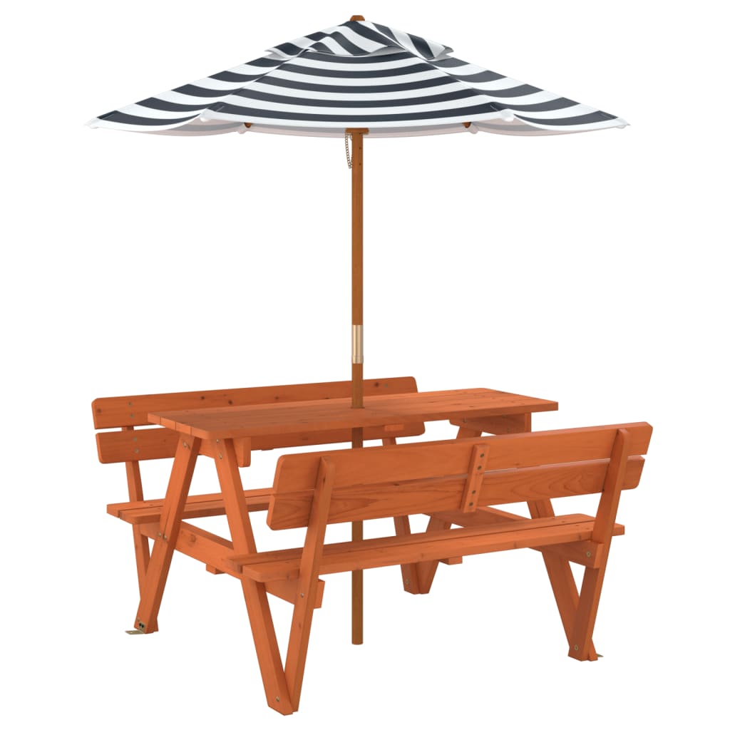 vidaXL Picnic Table for 4 Kids with Umbrella Solid Wood Fir