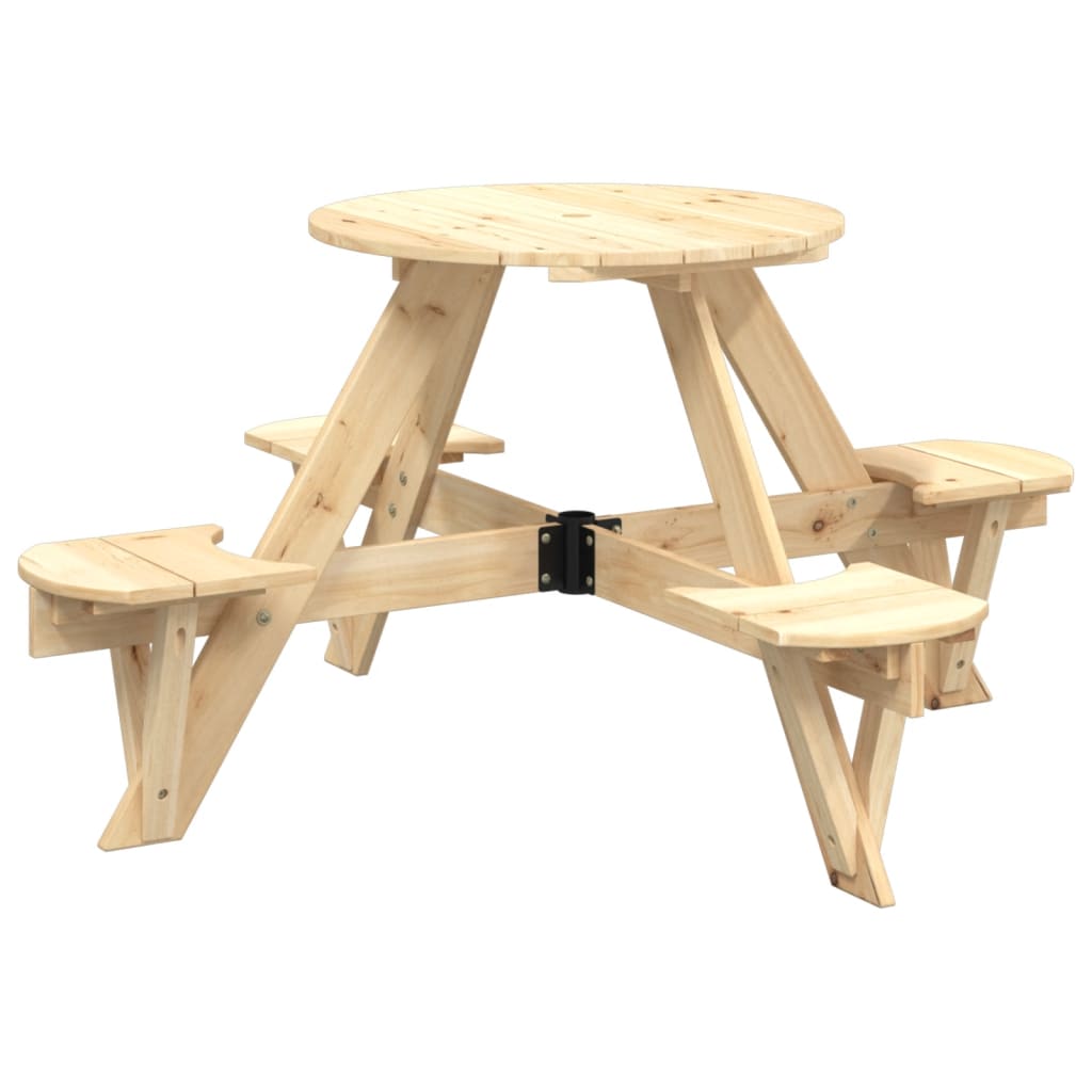 vidaXL Picnic Table for 4 Kids with Umbrella Round Solid Wood Fir