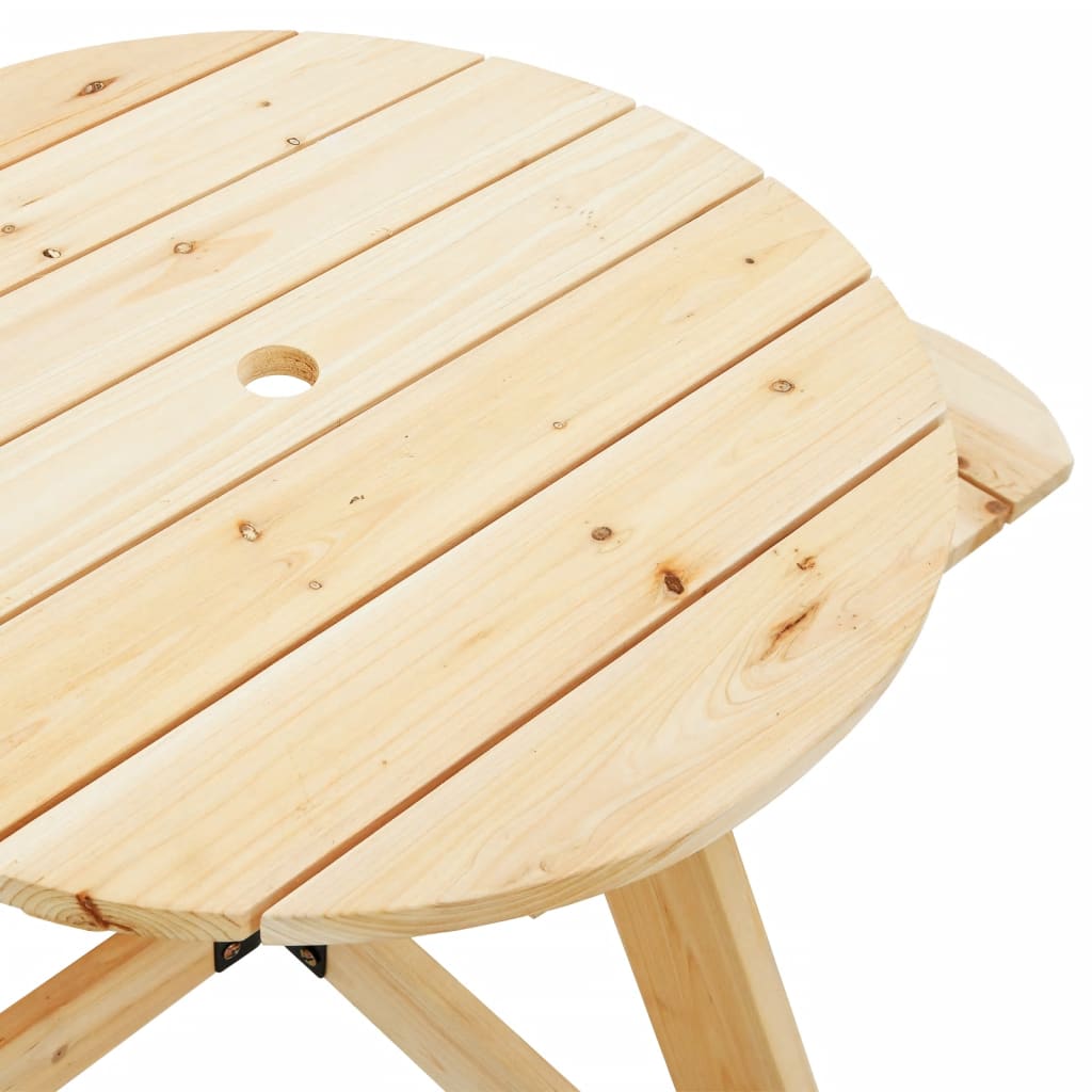 vidaXL Picnic Table for 4 Kids with Umbrella Round Solid Wood Fir