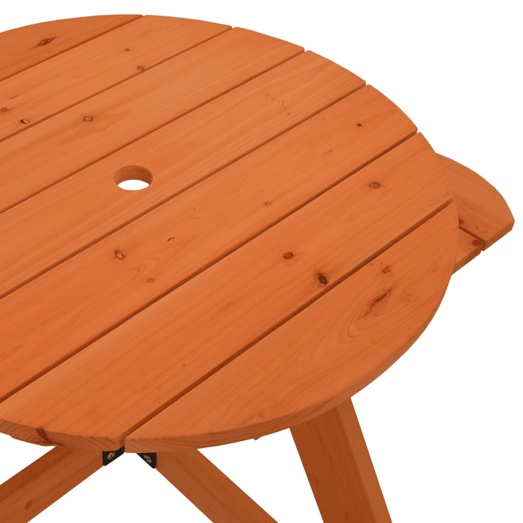 vidaXL Picnic Table for 4 Kids with Umbrella Round Solid Wood Fir