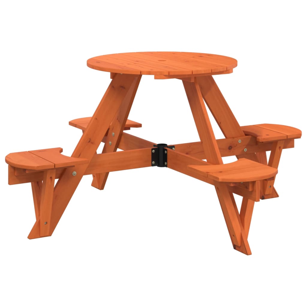 vidaXL Picnic Table for 4 Kids with Umbrella Round Solid Wood Fir