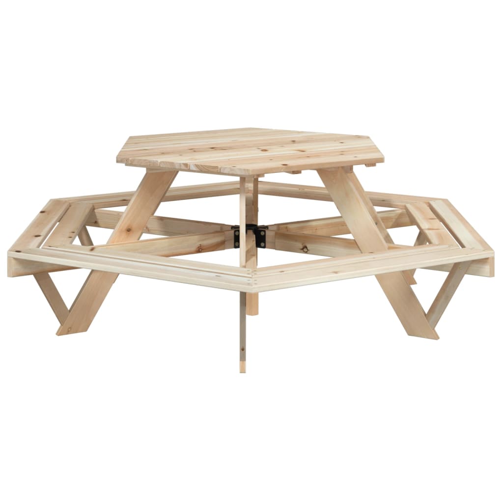 vidaXL Picnic Table for 6 Kids with Umbrella Hexagon Solid Wood Fir