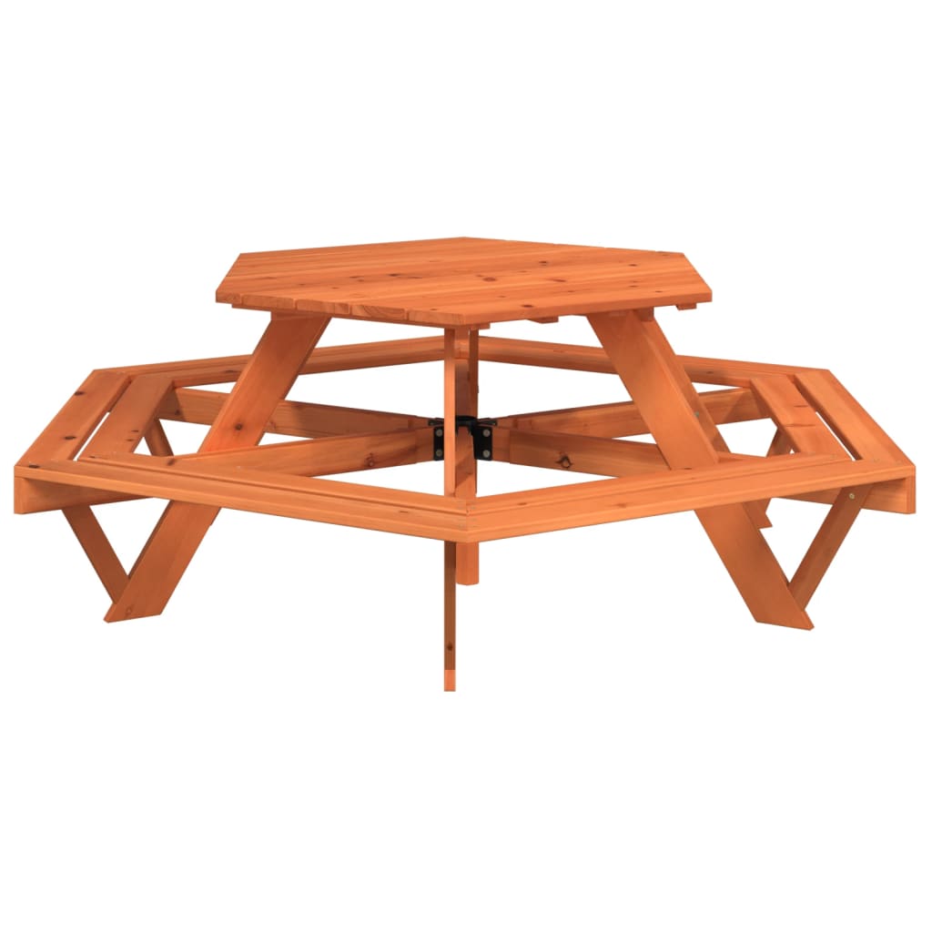 vidaXL Picnic Table for 6 Kids with Umbrella Hexagon Solid Wood Fir