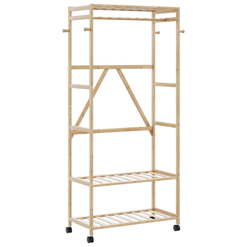Clothes Rack with Shelves and Wheels 90x40x179.5 cm Bamboo