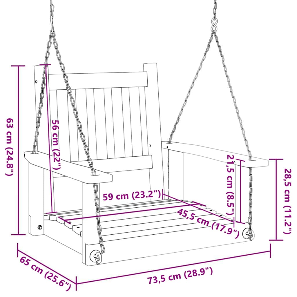 Garden Swing Chair with Metal Chains Brown Solid Wood Fir