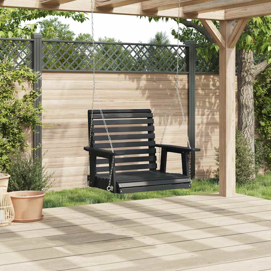 Garden Swing Chair with Metal Chains Black Solid Wood Fir