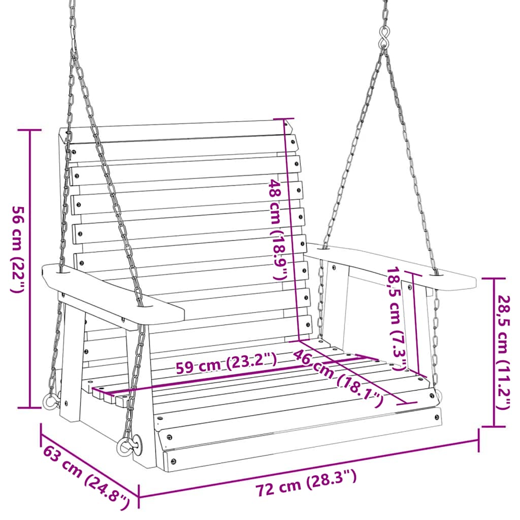 Garden Swing Chair with Metal Chains Black Solid Wood Fir