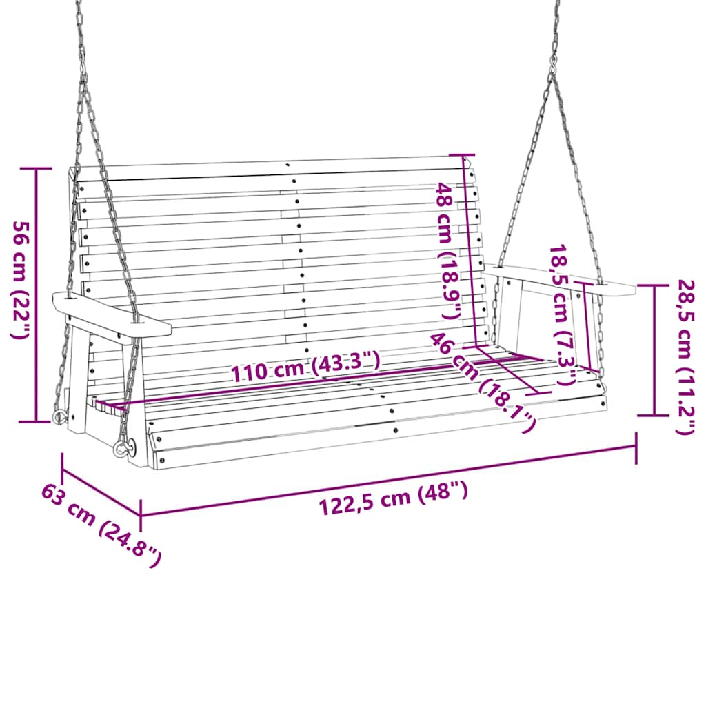 Garden Swing Bench with Metal Chains Brown Solid Wood Fir