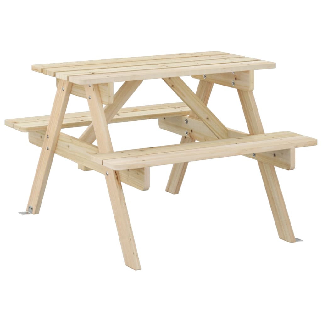 vidaXL Picnic Table for 4 Kids with Umbrella Hole Solid Wood Fir