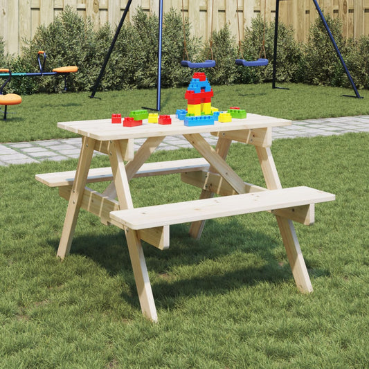 vidaXL Picnic Table for 4 Kids with Umbrella Hole Solid Wood Fir